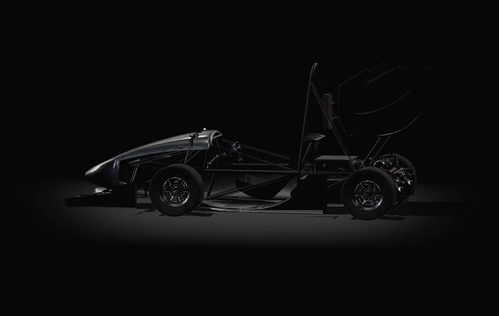 Studio render of REV12 from the team's CAD, seen from the side